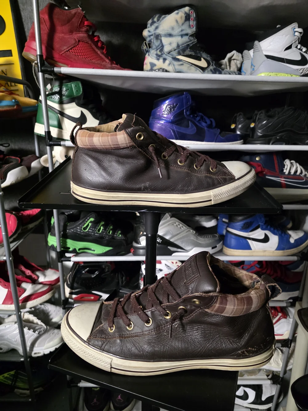 🔥 Converse Leather Fabric Men Size 11 Brown Leather High-Top Sneakers